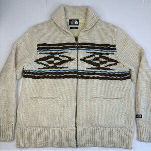 The‎ North Face Men’s Cream Y2K Aztec Wool Knit Lined Cardigan Sweater L/C45